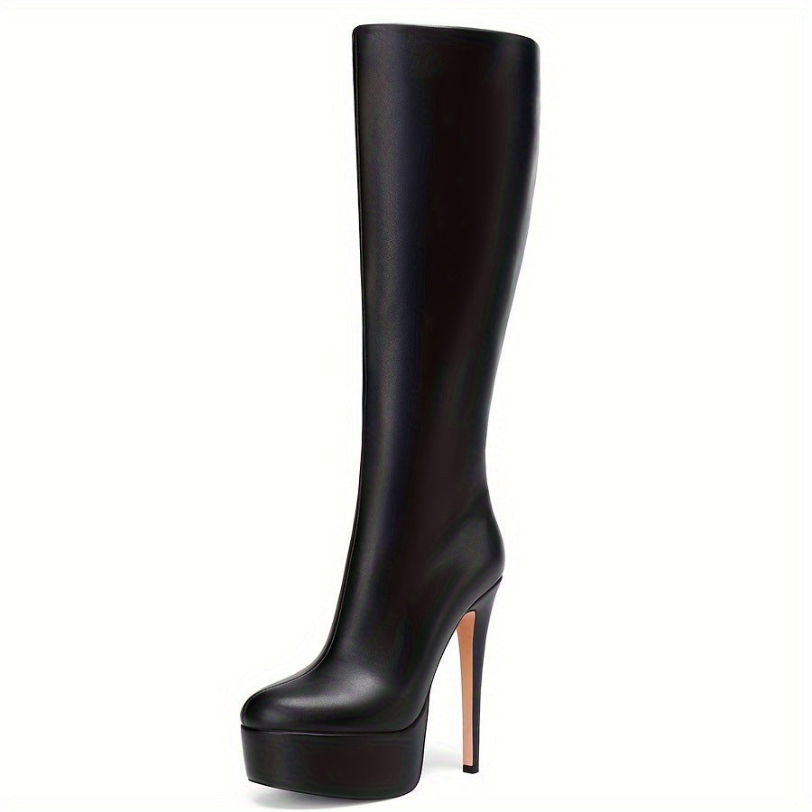 High Tube Plateau-Stiefel mit Stiletto-Absatz – Schwarze High Heels für starke Auftritte